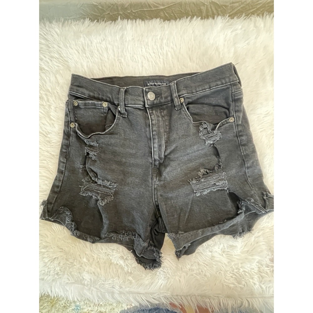 Aeropostale Black Distressed Denim Mom Shorts Size 10 W30 L3.5 3627
